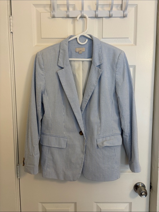 LOFT Jackets & Blazers - LOFT Light Blue Seersucker Blazer